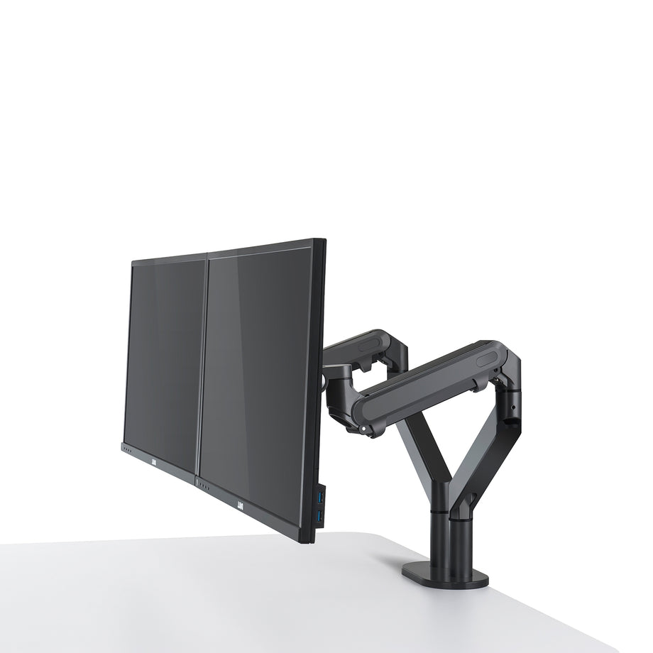 OZ 2 - Gas Spring Dual Monitor Desk Mount - Dark Grey