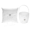 7 * 7 inches White Satin Rhinestone Decorated Ring Bearer Pillow and Wedding Flower Girl Basket Set