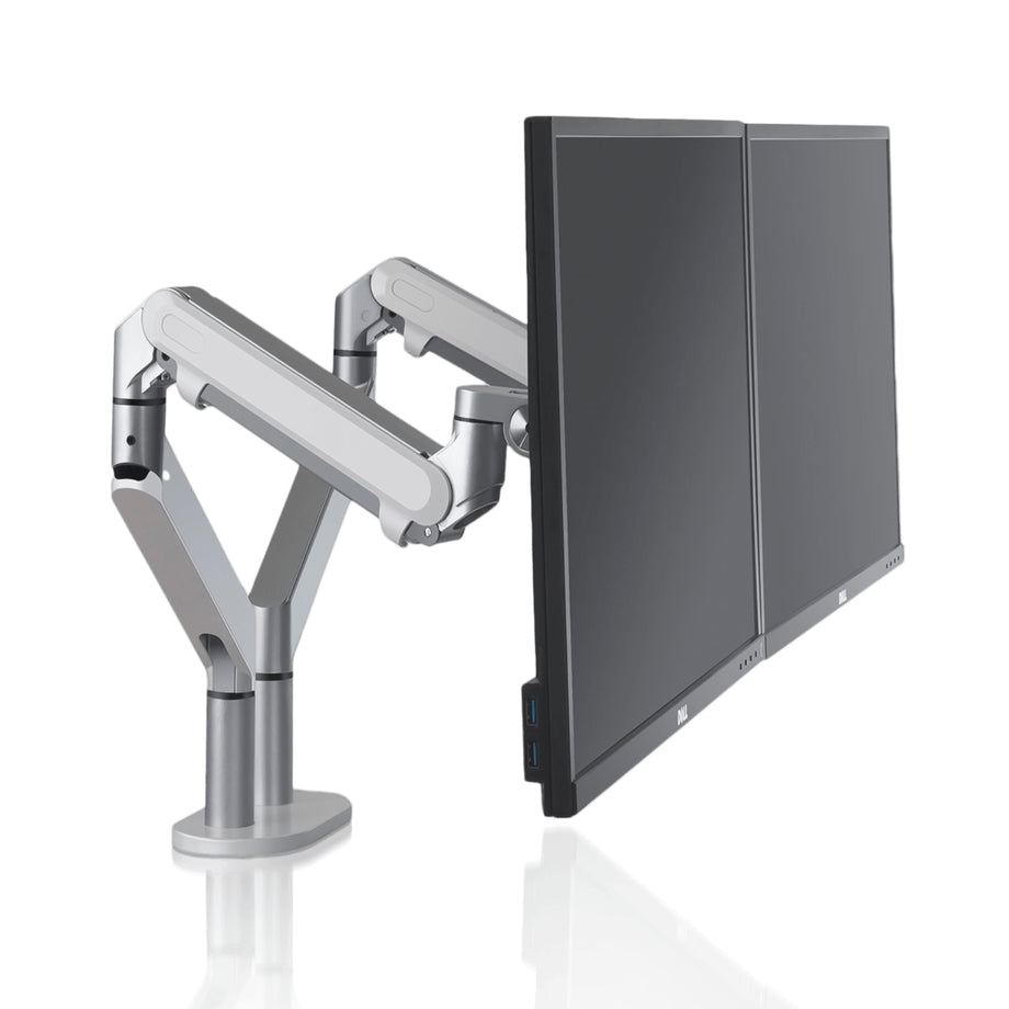 OZ 2 - Gas Spring Dual Monitor Desk Mount - Sliver