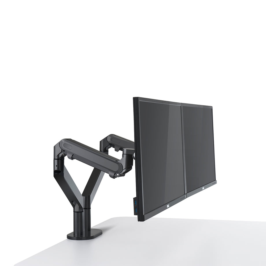 OZ 2 - Gas Spring Dual Monitor Desk Mount - Dark Grey